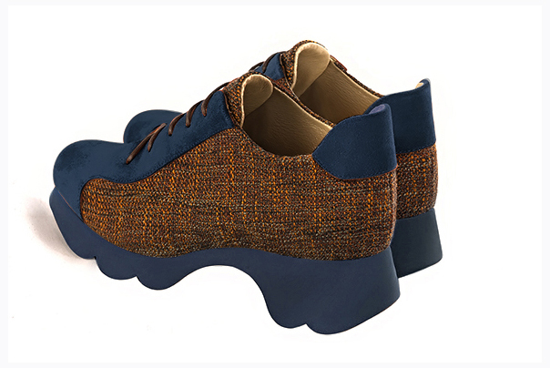 Navy blue and terracotta orange women's casual lace-up shoes.. Rear view - Florence KOOIJMAN